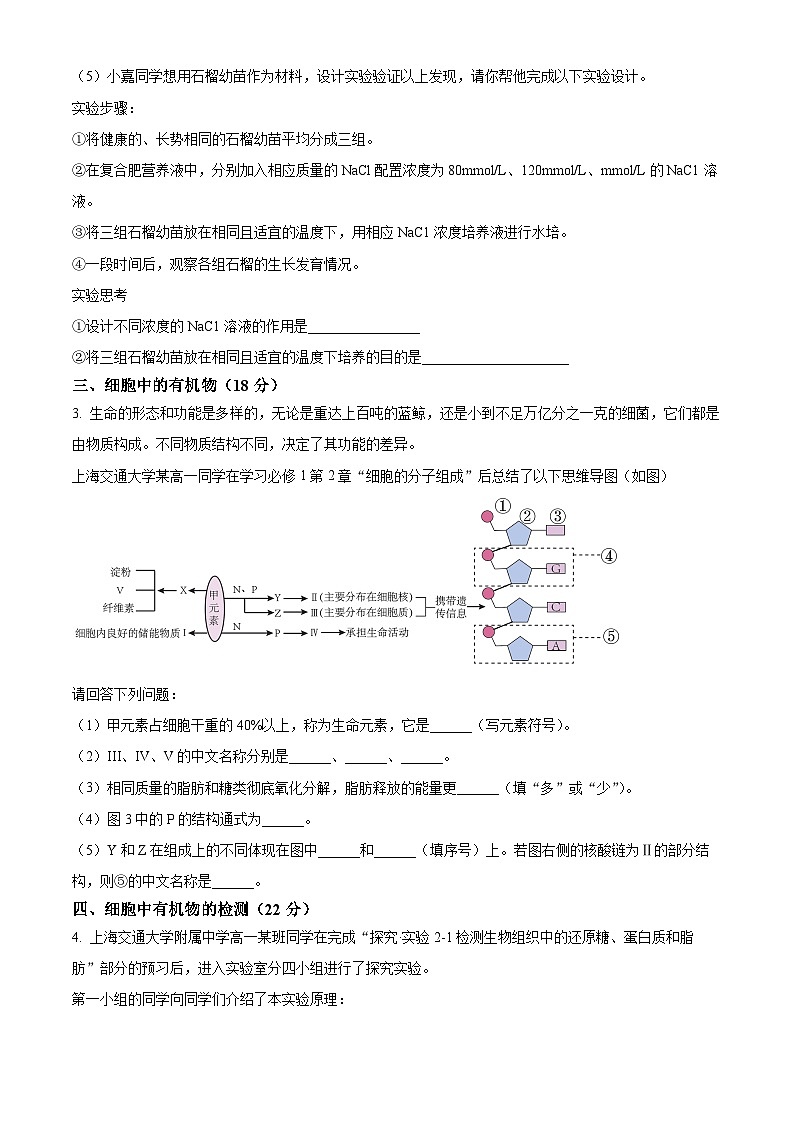 上海市上海交通大学附属中学2023-2024学年高一生物上学期10月考试试题（Word版附解析）03