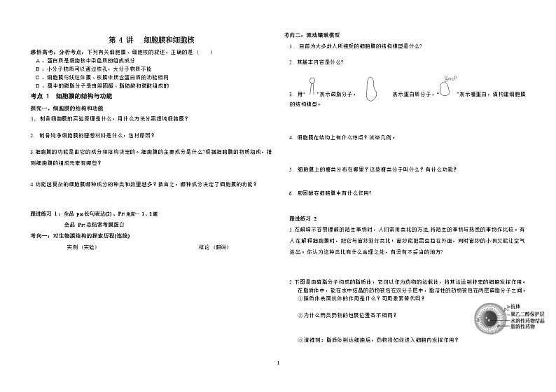 高三生物一轮复习导学案：细胞膜和细胞核第1页