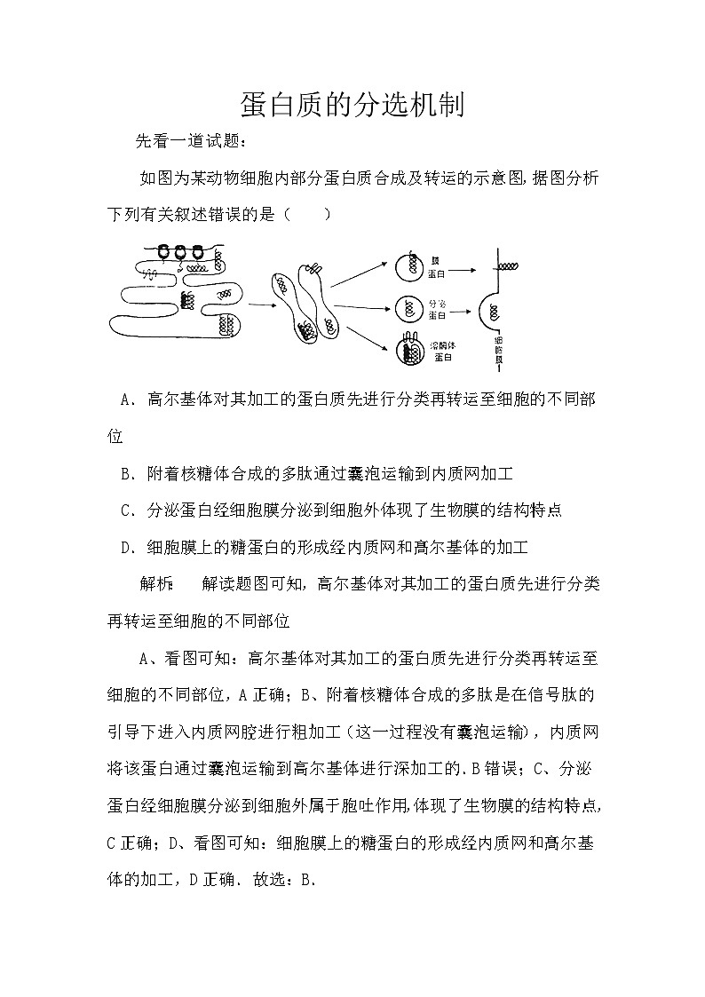 备课素材：蛋白质的分选机制- 高中生物人教版必修101