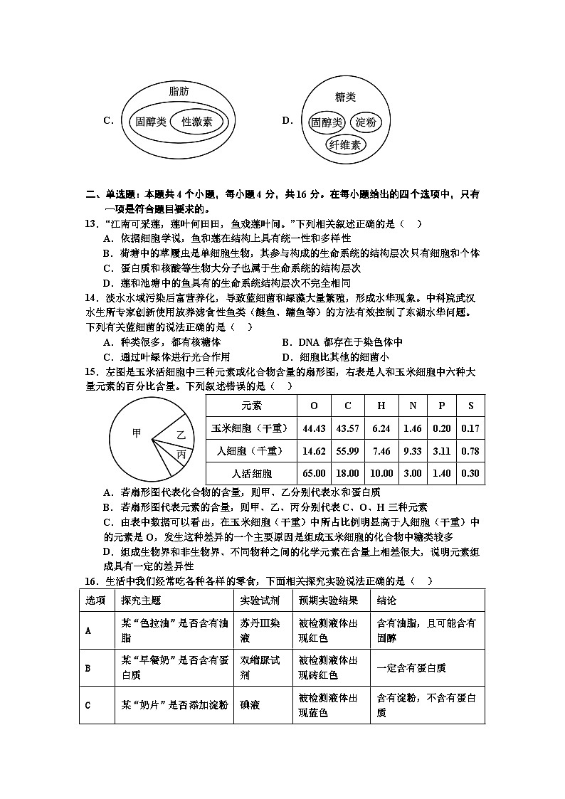 河溪中学2023-2024学年度第一学期高一期中考试生物试题第3页