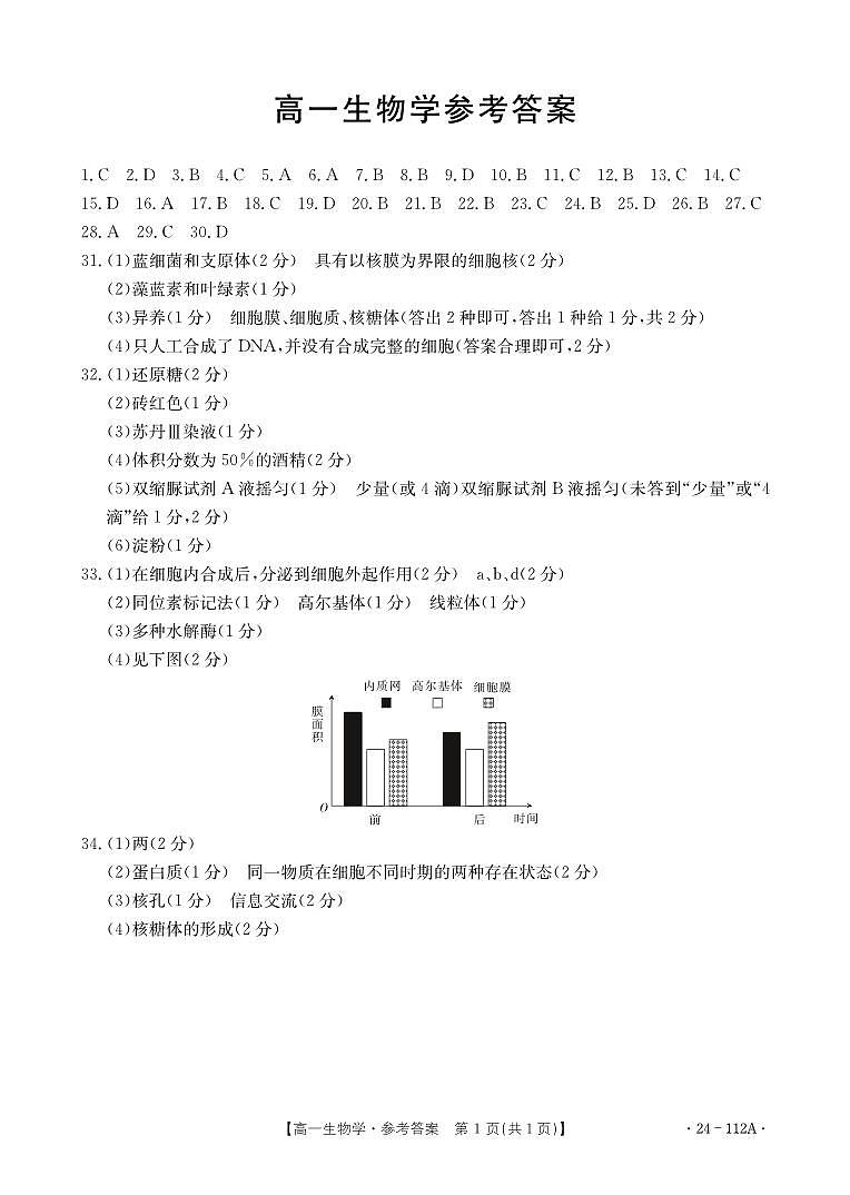 广东省部分名校2023-2024学年高一上学期期中联合考试生物试题01