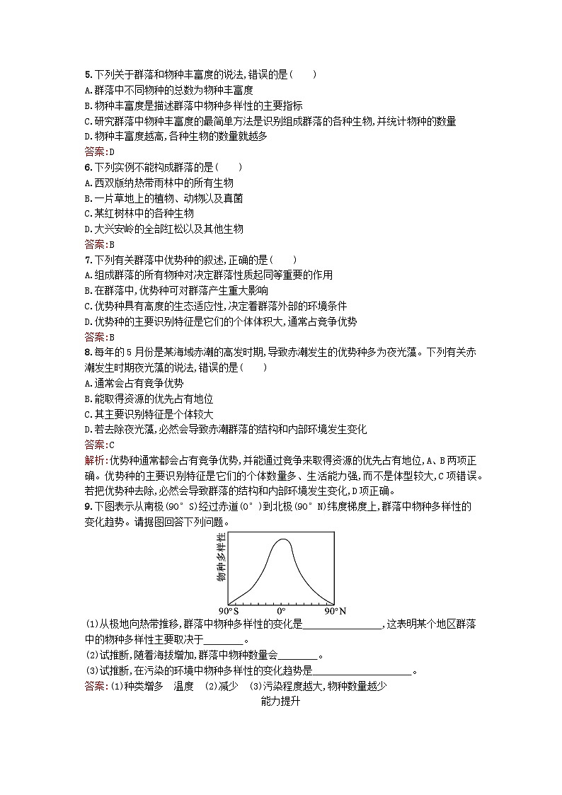 浙江专版2023_2024学年新教材高中生物第2章群落第1节不同种群组成群落课后训练浙科版选择性必修2第2页