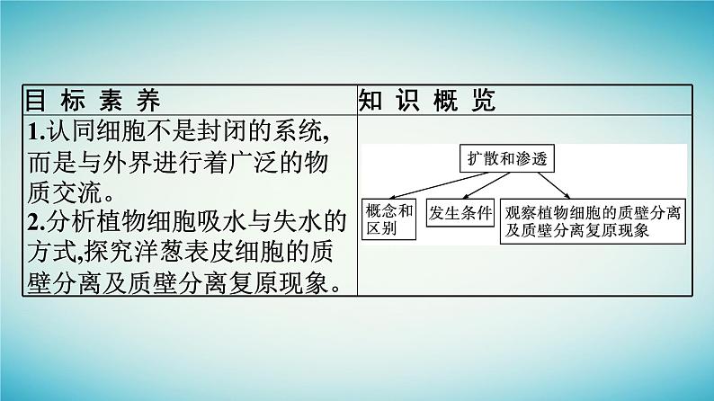 广西专版2023_2024学年新教材高中生物第3章细胞的代谢第3节物质通过多种方式出入细胞第1课时扩散和渗透观察植物细胞的质壁分离及质壁分离复原现象课件浙科版必修104