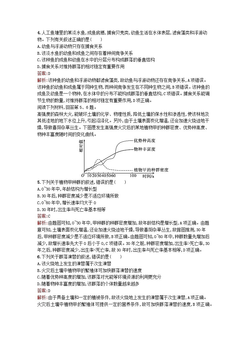 浙江专版2023_2024学年新教材高中生物第2章群落过关检测浙科版选择性必修202