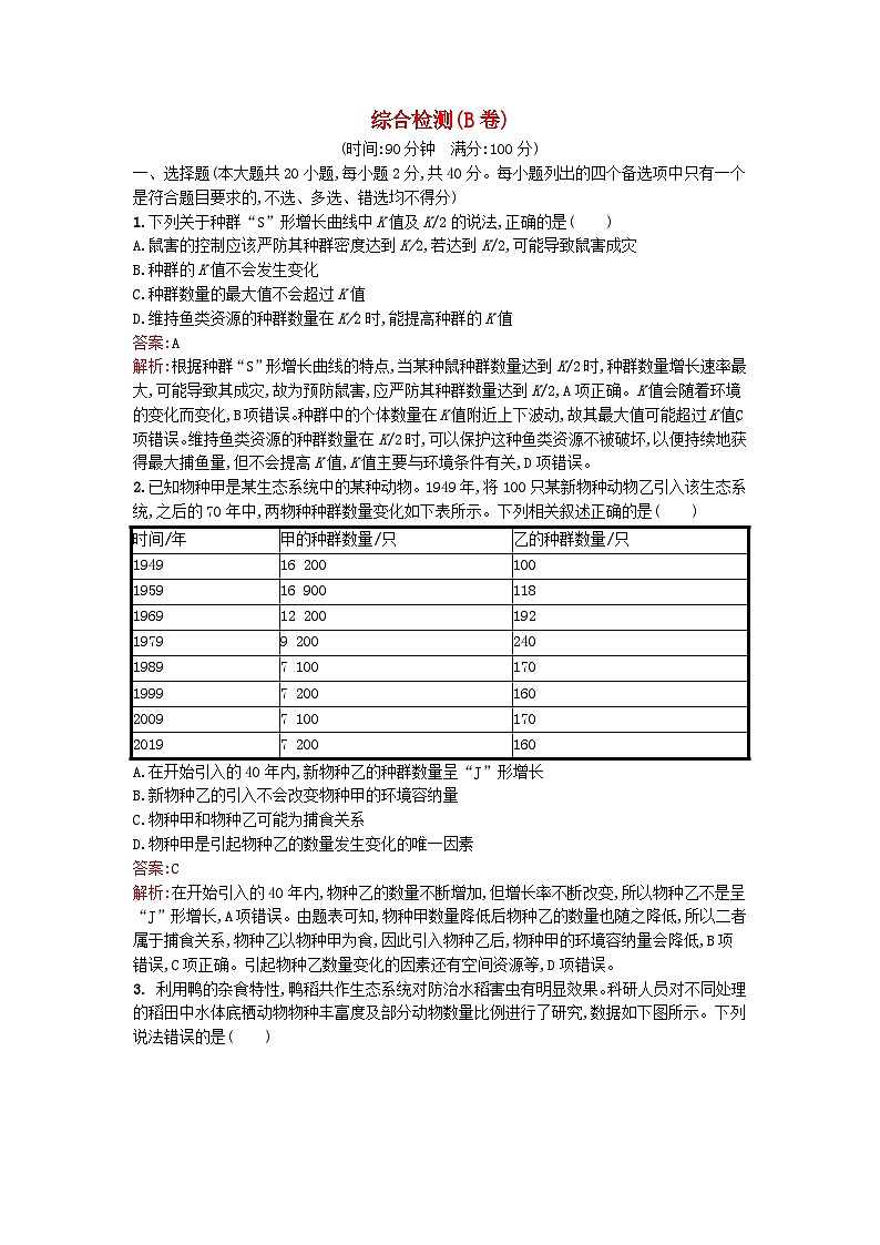 浙江专版2023_2024学年新教材高中生物综合检测B卷浙科版选择性必修2第1页