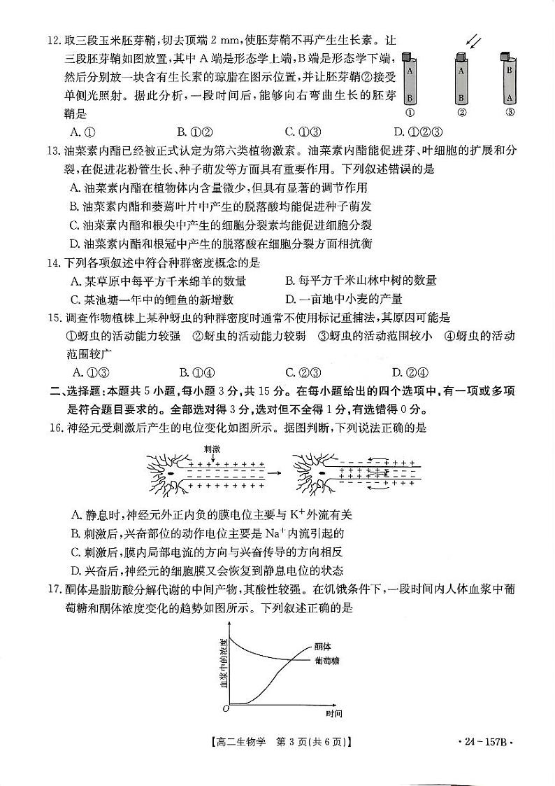 河南省第二高级中学等名校2023-2024学年高二上学期11月期中生物试题第3页