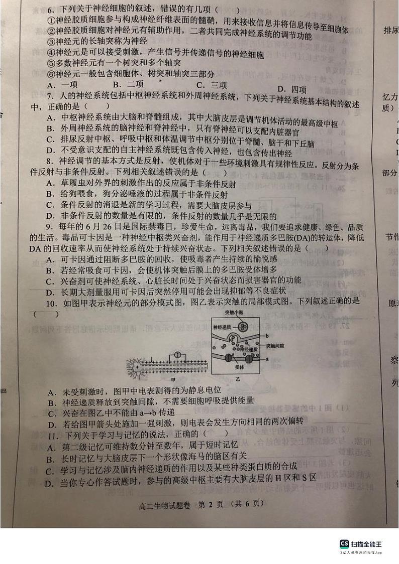 河南省郑州市十校联考2023-2024学年高二上学期期中考试生物试题02