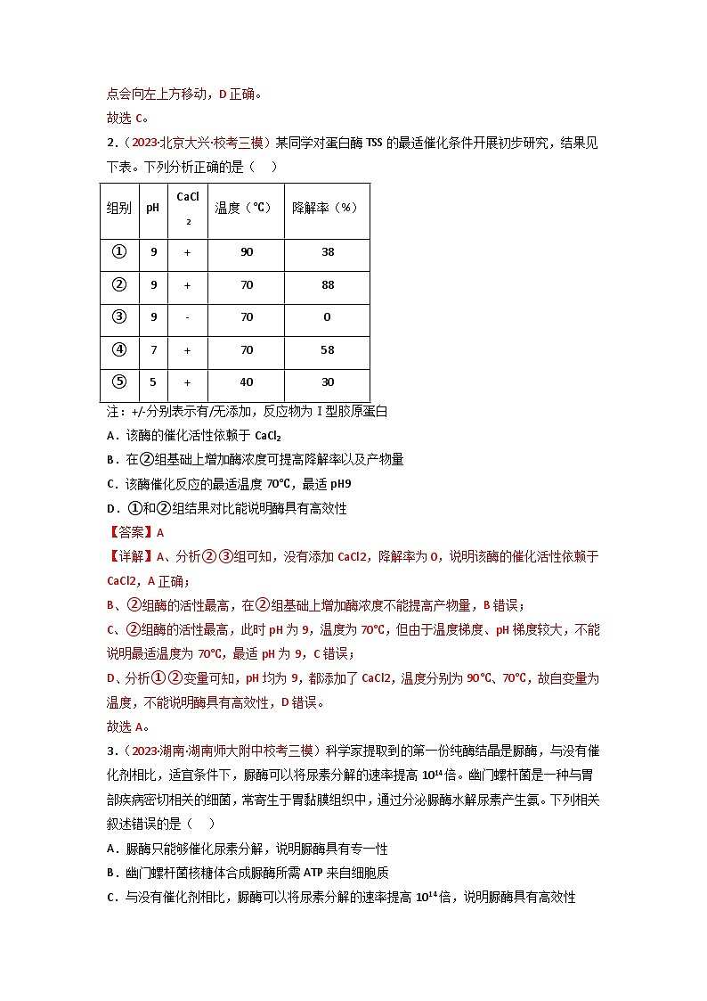 2024年高考生物一轮复习重难点训练 专题03 酶与ATP试题（含答案）02