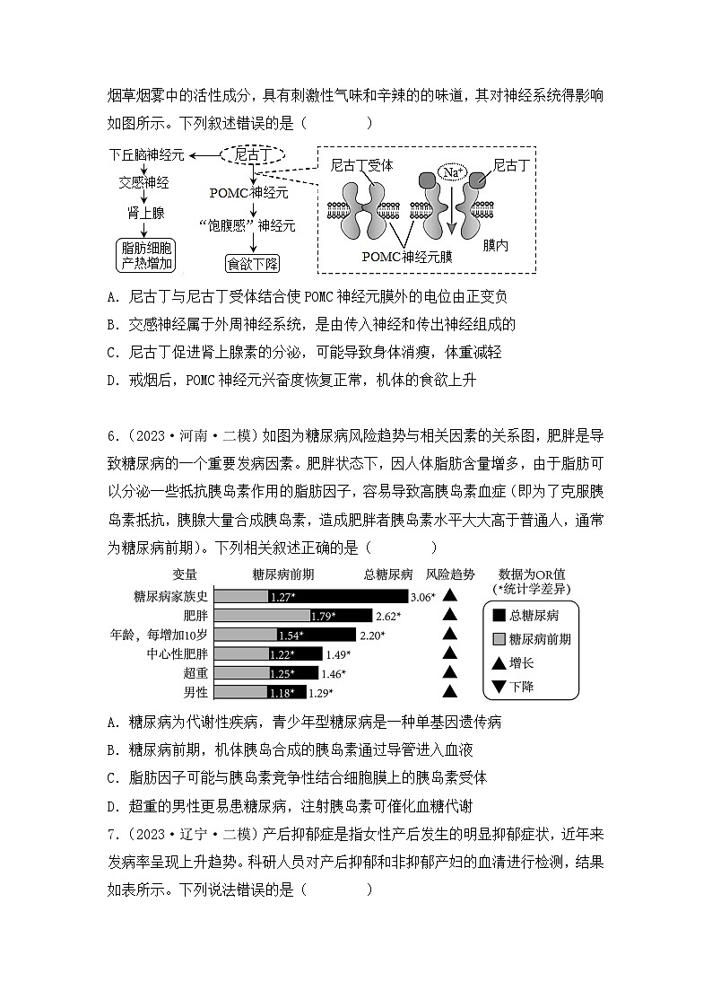 专题10 稳态与生命活动的调节（包含神经、体液调节）（原卷版）第3页