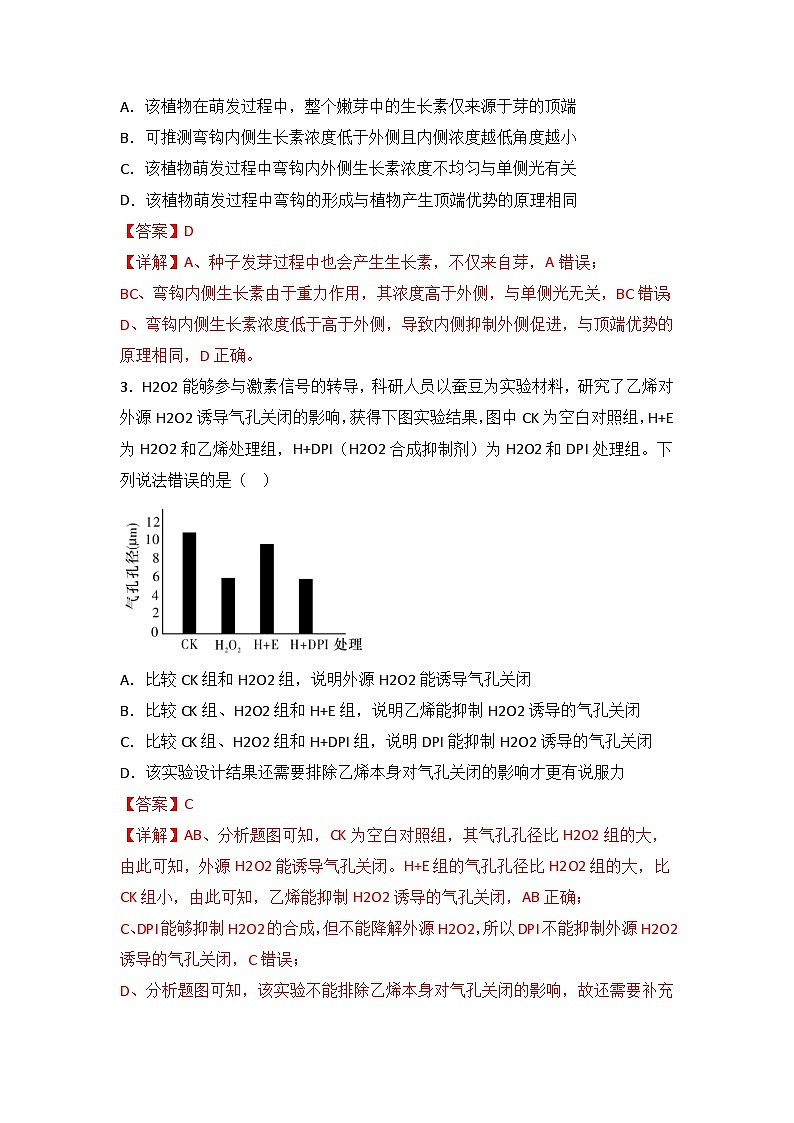 2024年高考生物一轮复习重难点训练 专题12 植物的激素调节试题（含答案）03