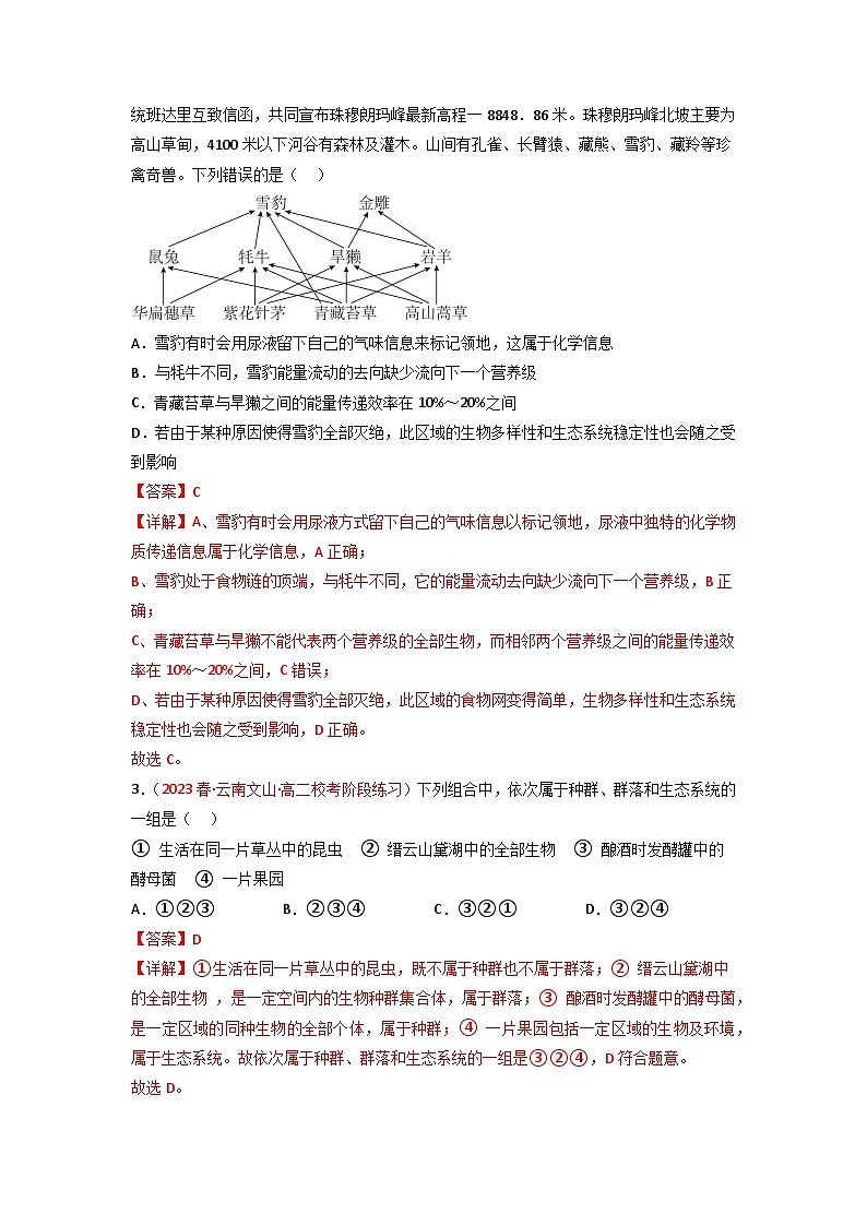 2024年高考生物一轮复习重难点训练 专题14 生态系统与生态系统保护试题（含答案）02