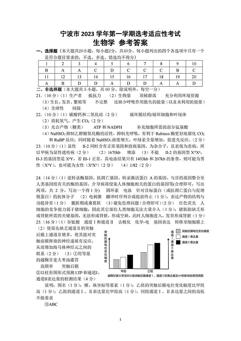浙江省宁波市2023-2024学年高三上学期选考模拟考试（宁波一模）生物试题及答案01