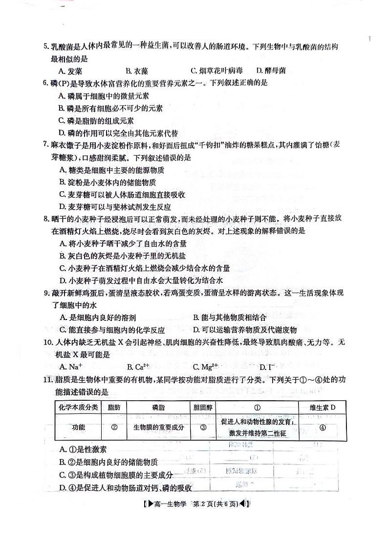 吉林省十一校联考2023-2024学年高一上学期期中考试 生物第2页