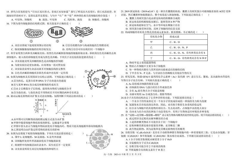 2024成都树德中学高一上学期期中生物试题扫描版含答案02