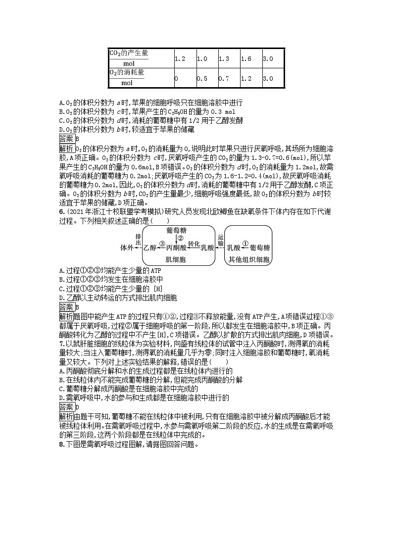 广西专版2023_2024学年新教材高中生物第3章细胞的代谢第4节细胞呼吸为细胞生活提供能量第1课时需氧呼吸与厌氧呼吸课后训练浙科版必修102