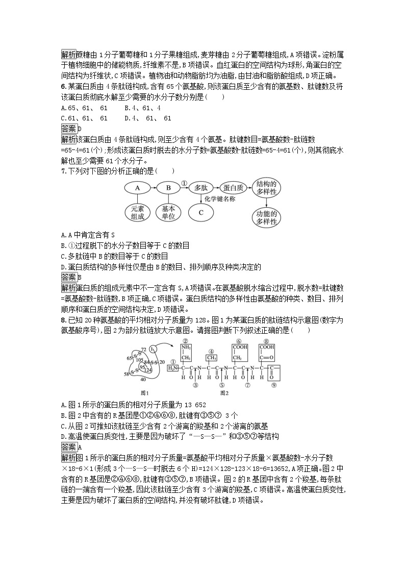 广西专版2023_2024学年新教材高中生物第1章细胞的分子组成过关检测B卷浙科版必修102