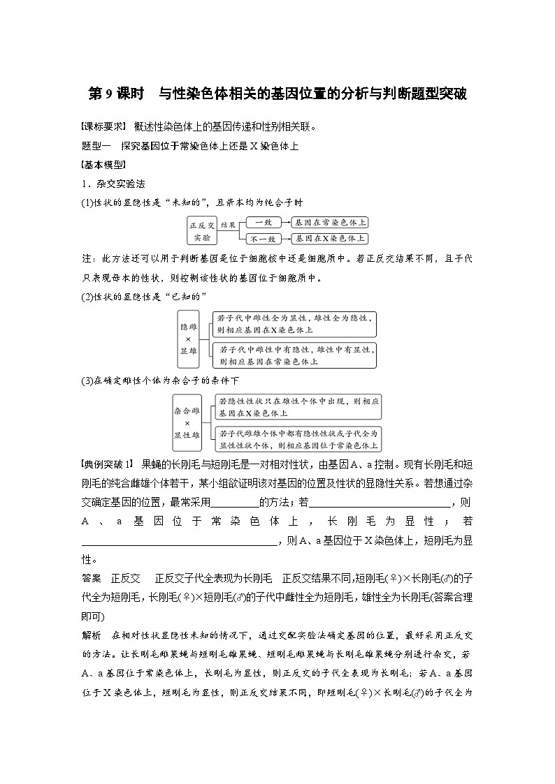 新高考生物一轮复习考点梳理讲义 第5单元　第9课时　与性染色体相关的基因位置的分析与判断题型突破（含解析）01