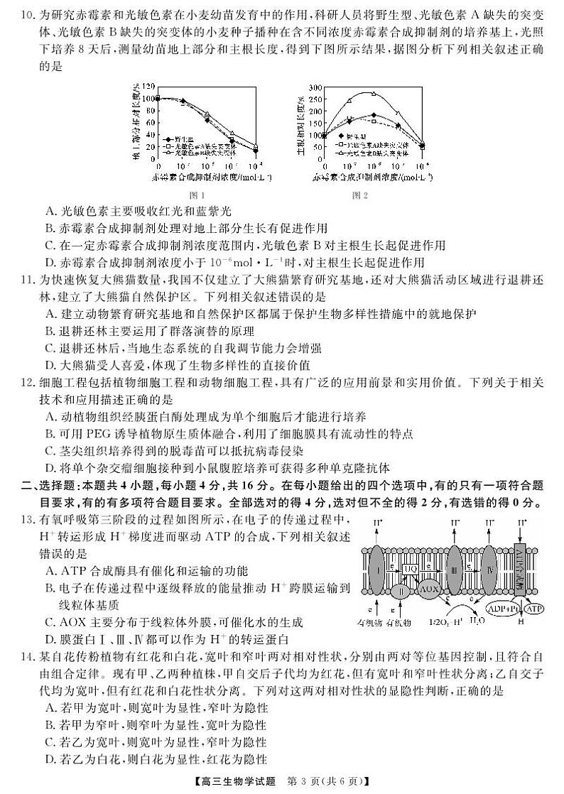 三湘名校教育联盟高三大联考试卷、答案、答题卡——生物03