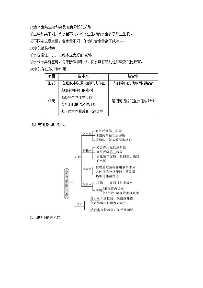 新高考生物一轮复习考点梳理讲义 第1单元　第2课时　细胞中的无机物、糖类和脂质（含解析）第3页