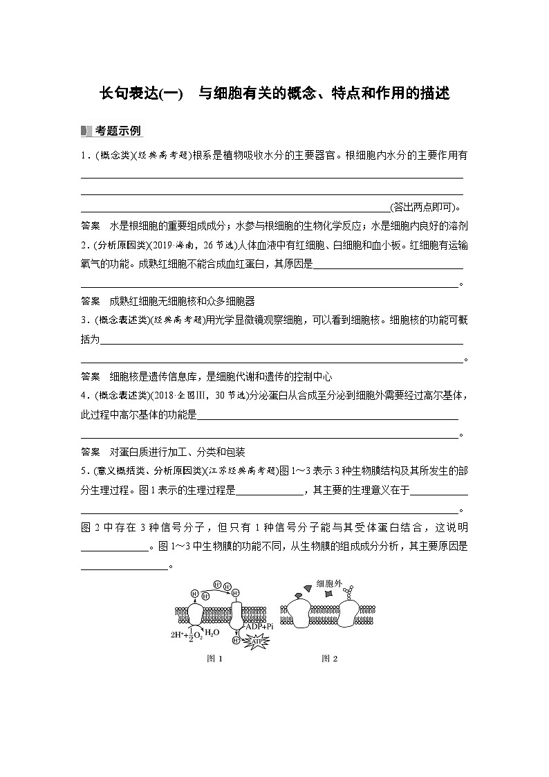 新高考生物一轮复习考点梳理讲义 第2单元　长句表达(一)　与细胞有关的概念、特点和作用的描述（含解析）第1页