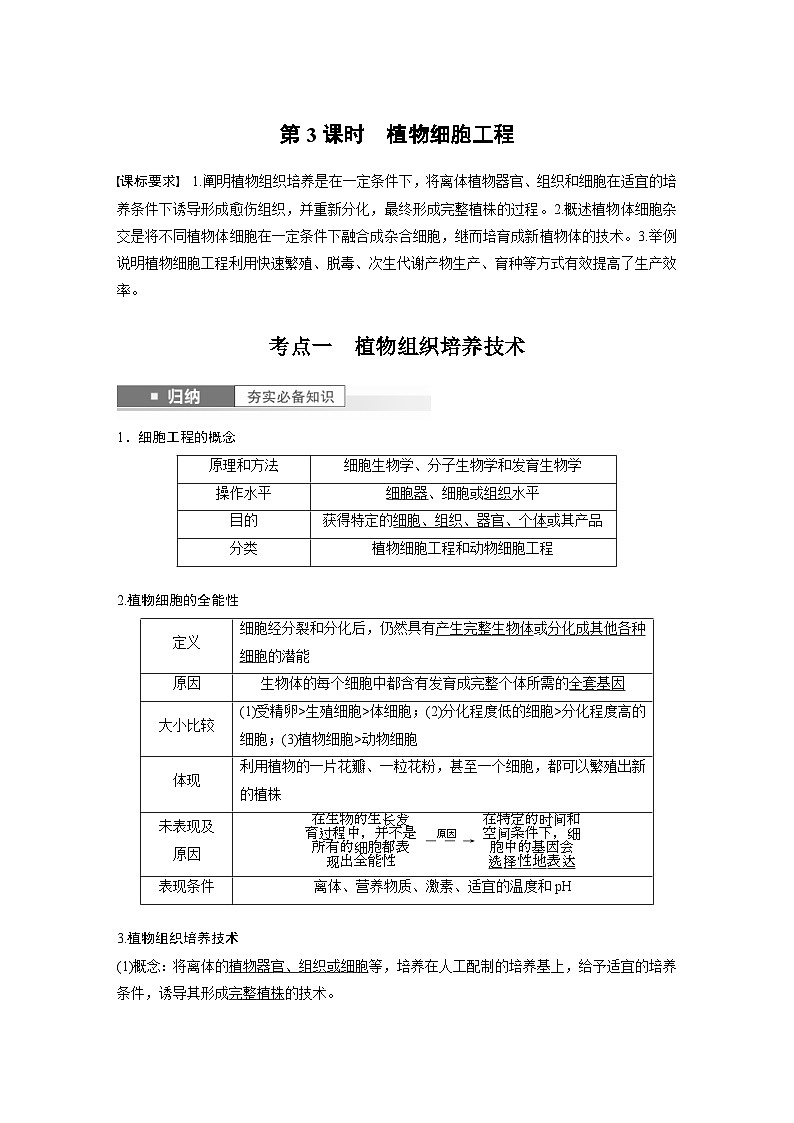 新高考生物一轮复习考点梳理讲义 第10单元　第3课时　植物细胞工程（含解析）第1页