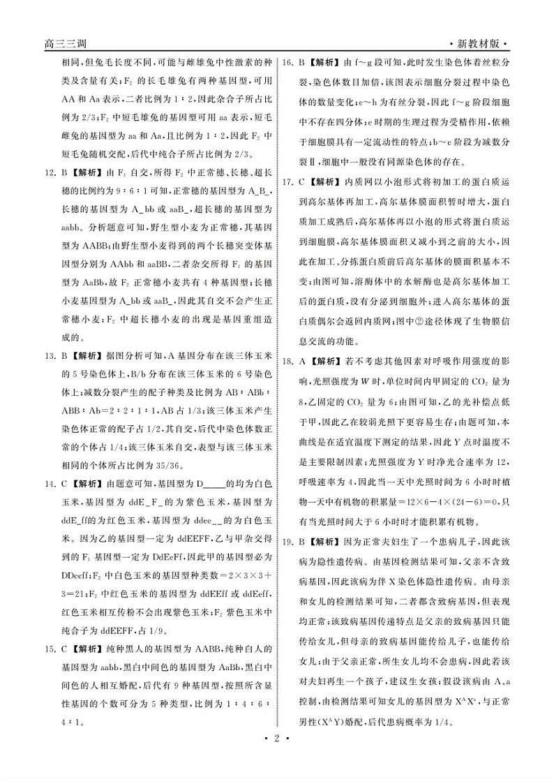2024河北省衡中同卷度上学期高三年级三调考试生物试卷PDF版含答案02