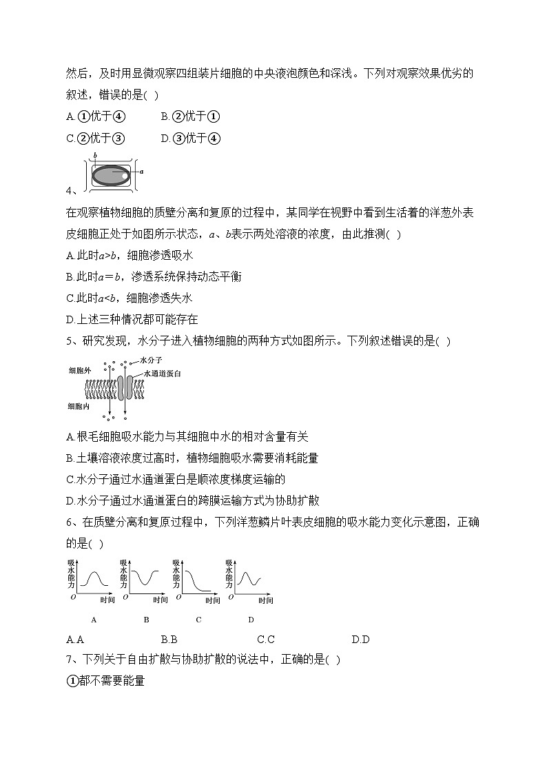 4.1被动运输（同步测试）——高中生物学人教版（2019）必修一(含答案)02