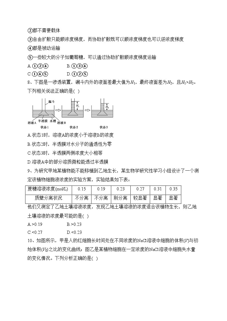 4.1被动运输（同步测试）——高中生物学人教版（2019）必修一(含答案)03