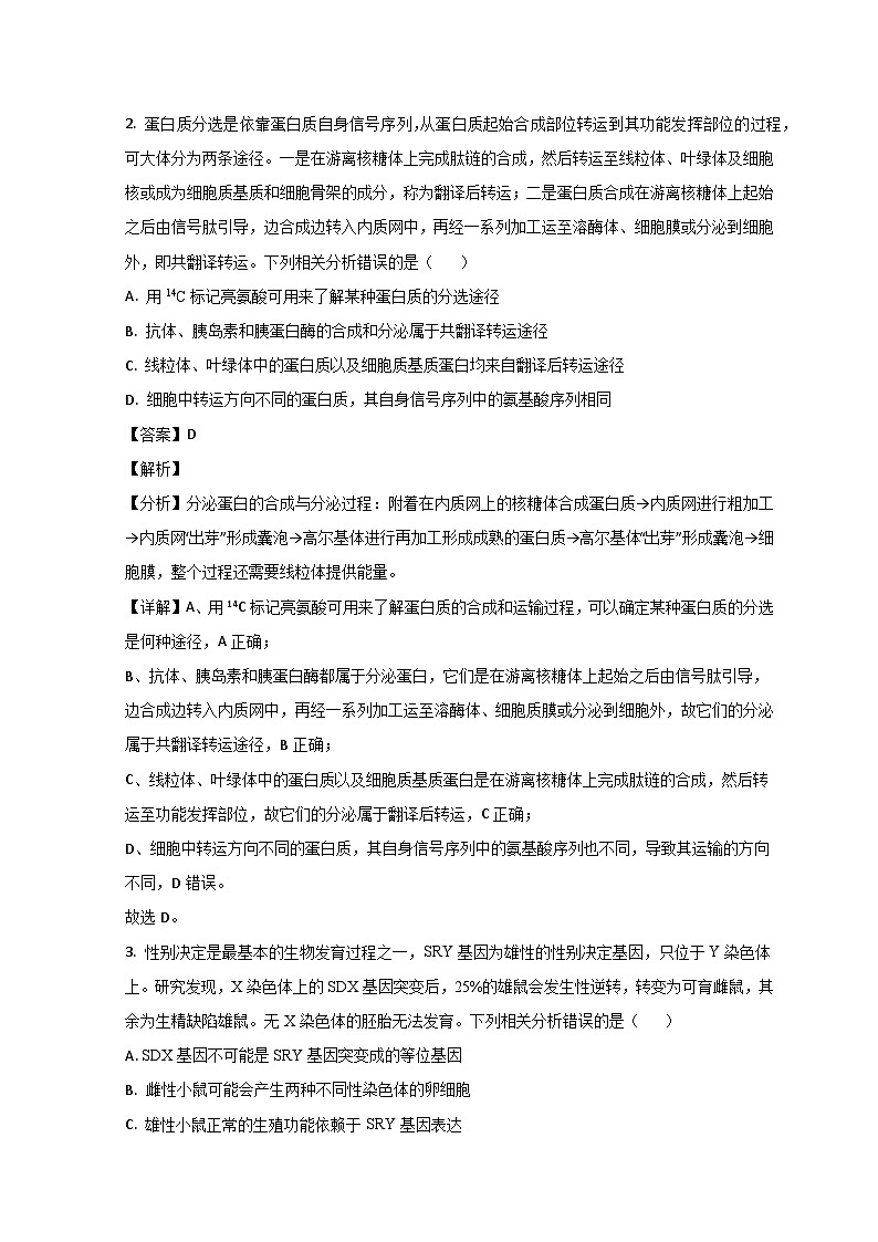 2024济南莱芜一中高三上学期期中考试生物试题含解析02