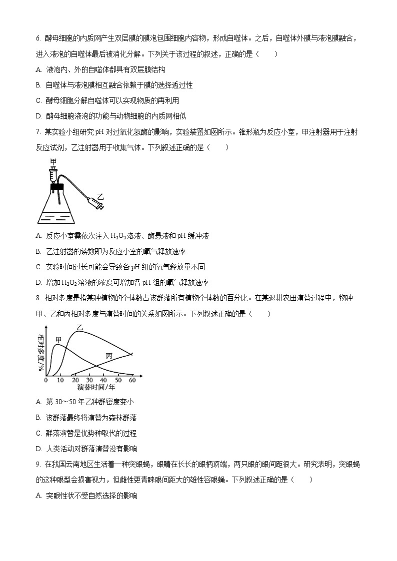 2024杭州高三上学期期中考试（一模）生物试题含解析03