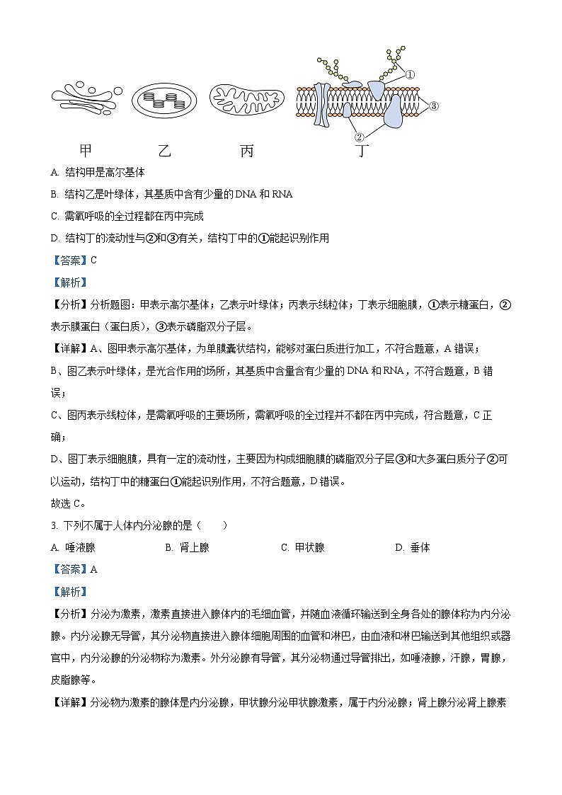 浙江省钱塘联盟2023-2024学年高二生物上学期期中联考试题（Word版附解析）02