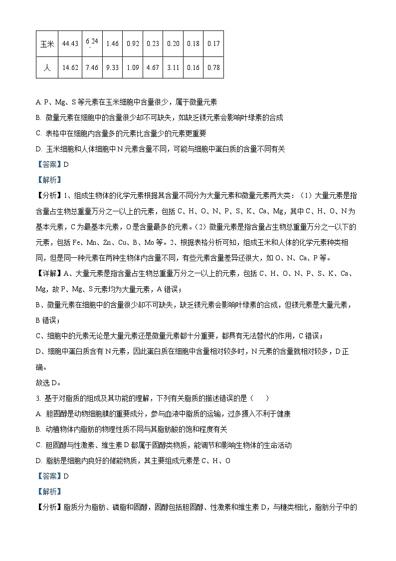 山西省大同市汇林中学2023-2024学年高一生物上学期期中试题（Word版附解析）02