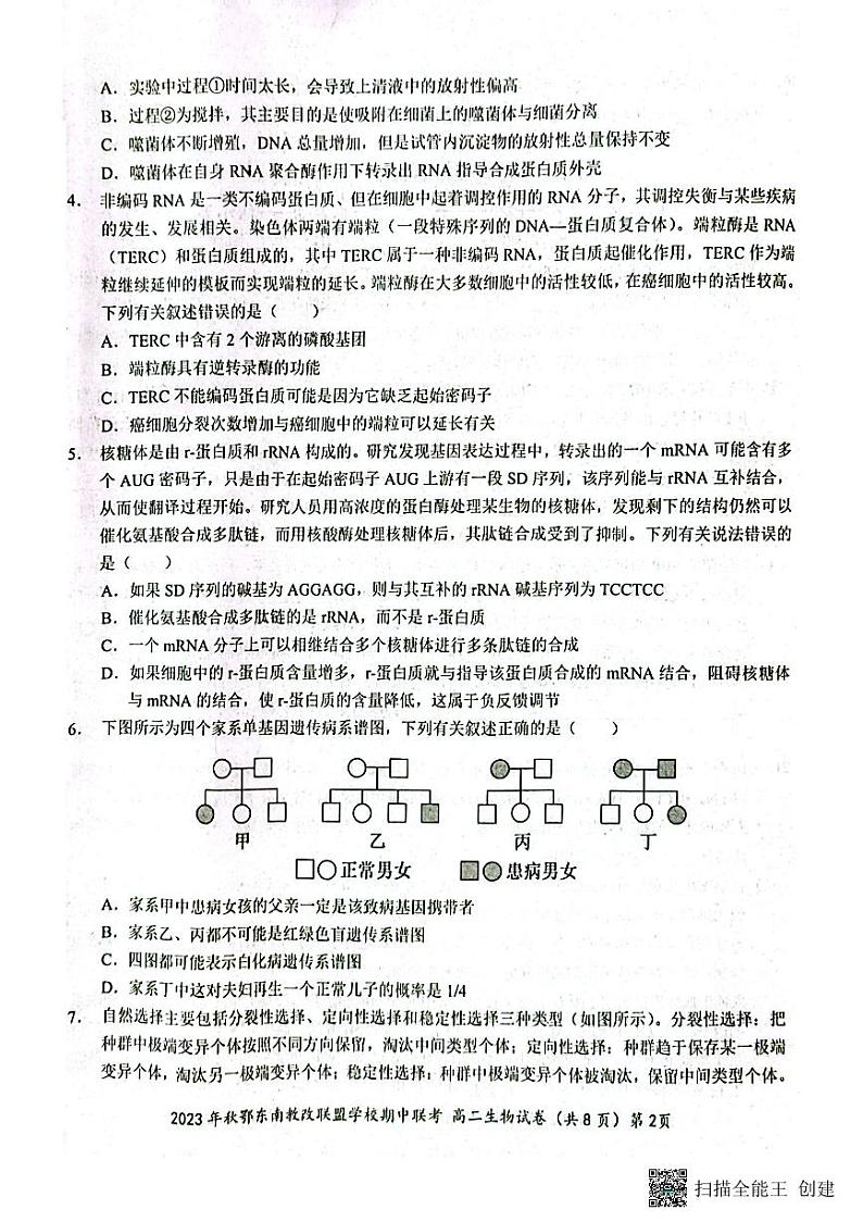 湖北省鄂东南省级示范高中教育教学改革联盟学校2023-2024学年高二上学期期中联考生物试题第2页