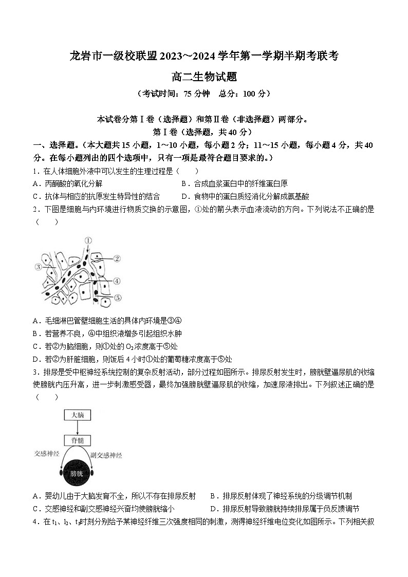 福建省龙岩市一级校联盟2023-2024学年高二上学期期中考试生物（Word版附答案）01