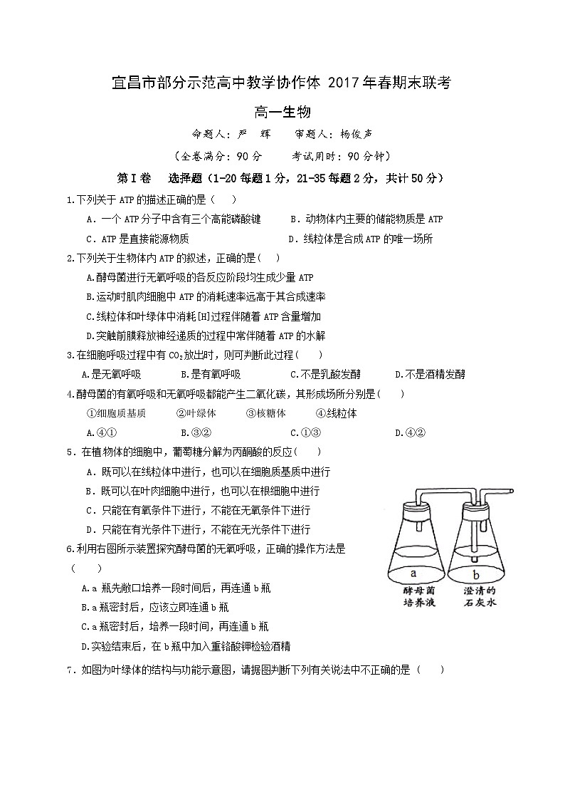 宜昌市第二学期高一生物期末试题及答案01