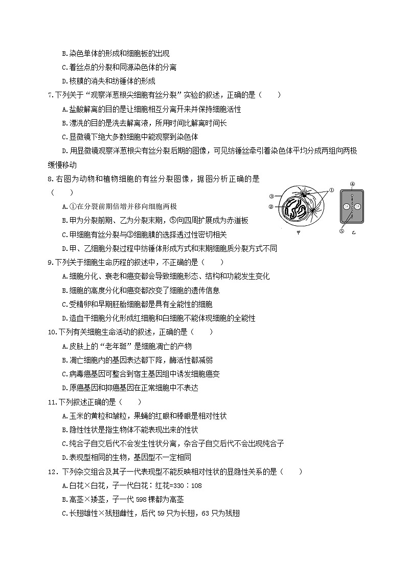 四川省树德中学高一5月月考生物试题及答案第2页