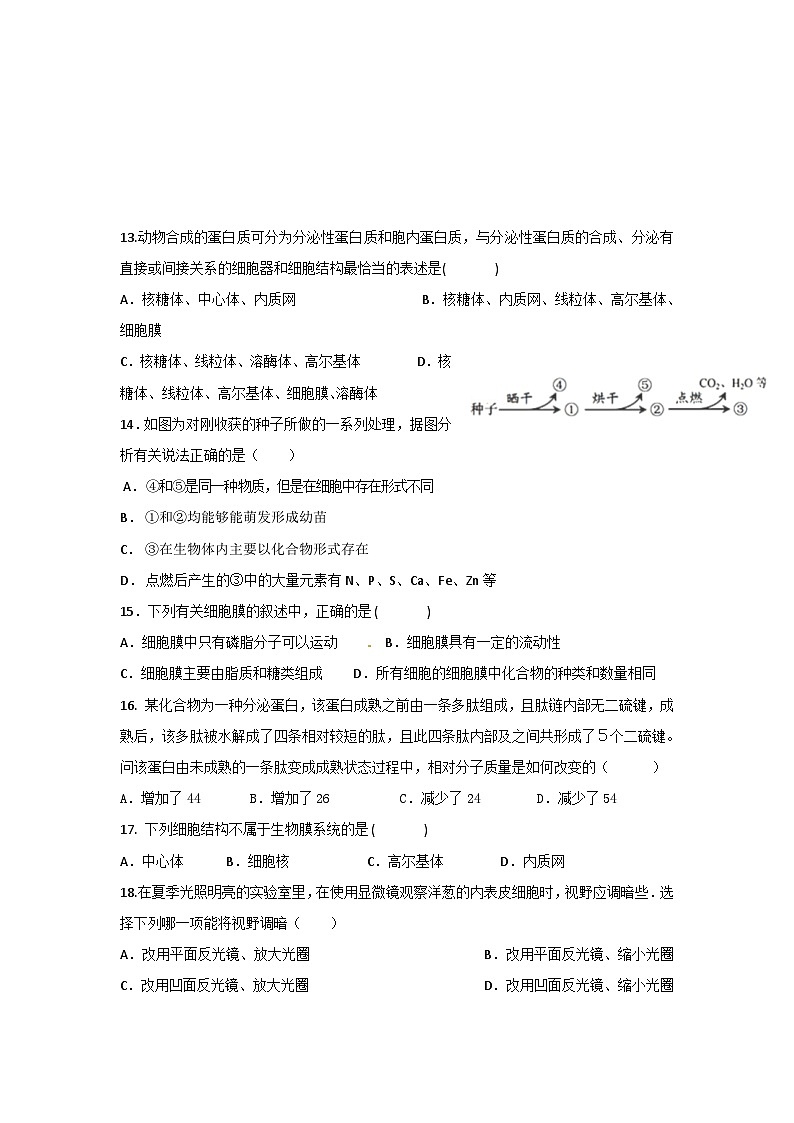 九江一中高一生物上学期期末试卷及答案第3页