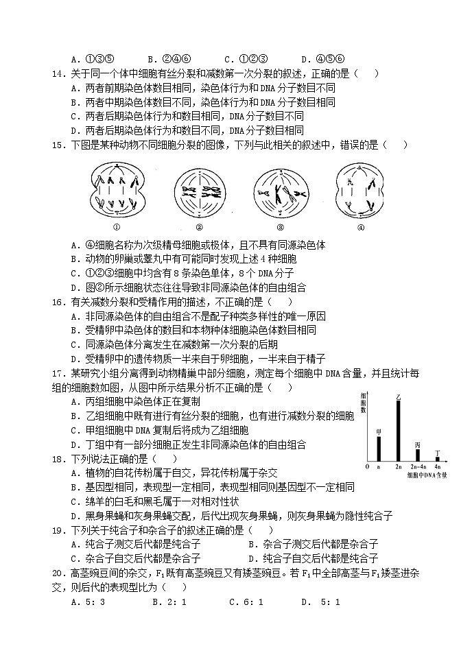 成都九校联考高一下学期生物期中试卷及答案03