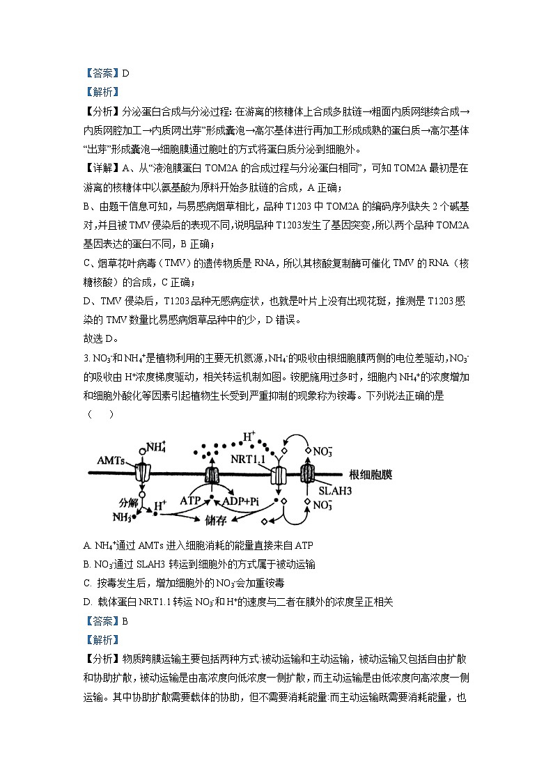 2022年山东省学业水平选择性考试生物试题（解析版）02