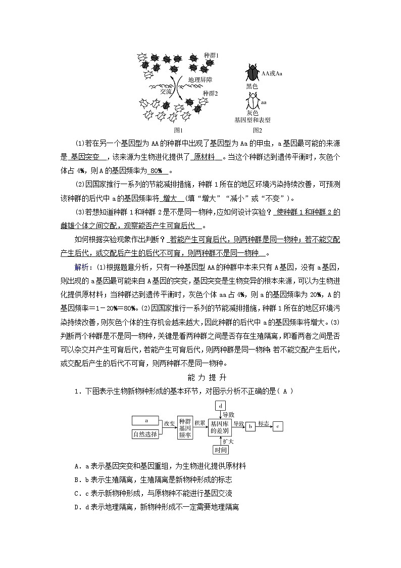 新教材适用2023_2024学年高中生物第6章生物的进化第3节种群基因组成的变化与物种的形成第2课时隔离在物种形成中的作用夯基提能作业新人教版必修203