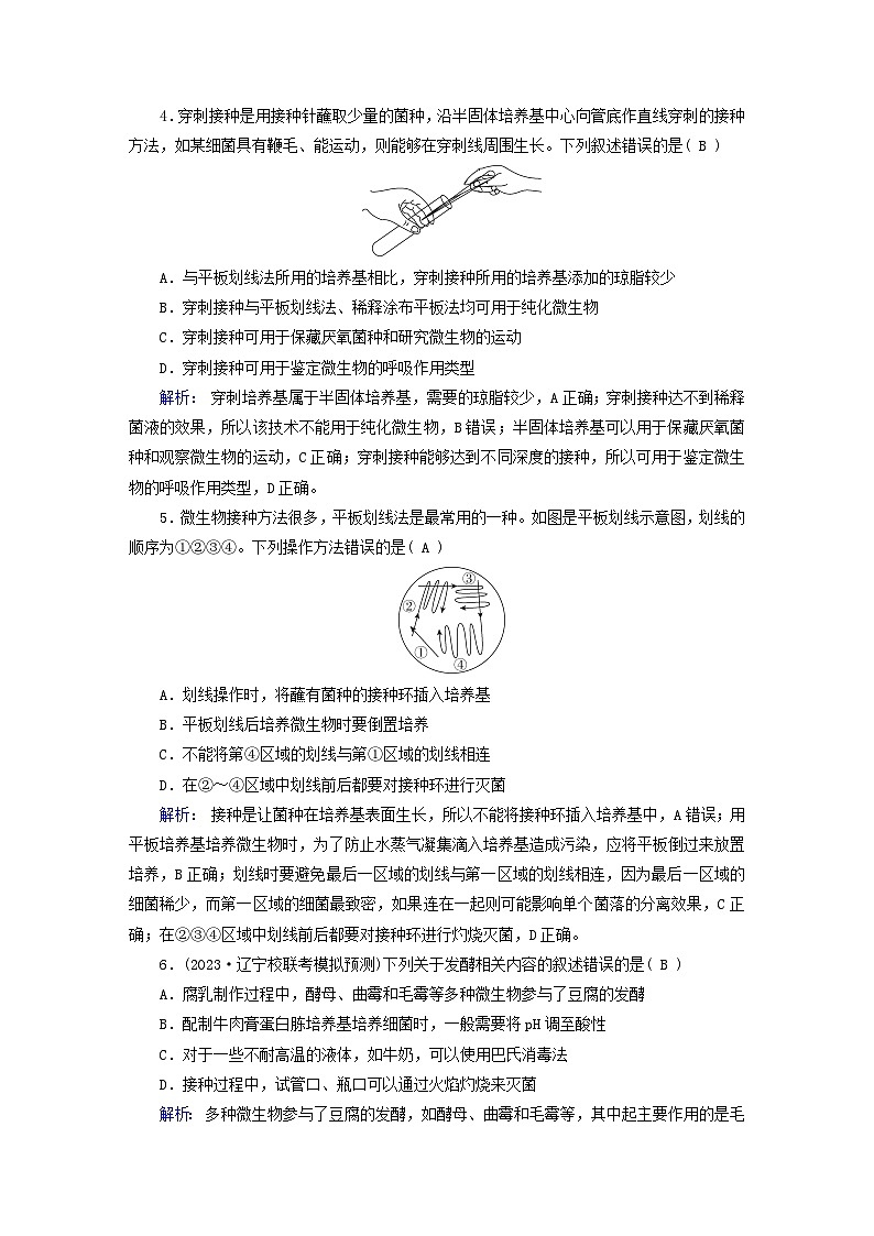 新教材适用2023_2024学年高中生物第1章发酵工程第2节微生物的培养技术及应用第1课时微生物的基本培养技术夯基提能作业新人教版选择性必修302