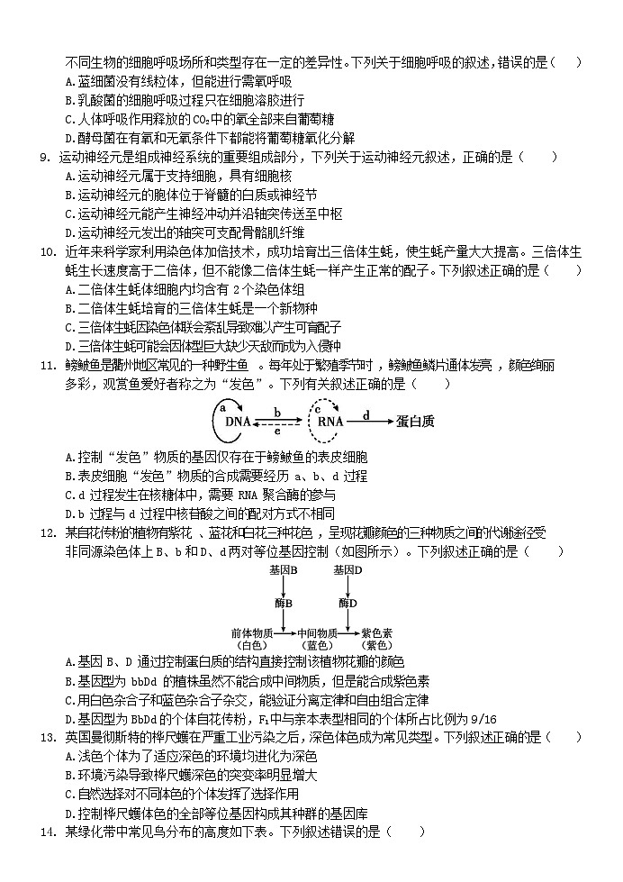 浙江省衢温“5+1”联盟2023-2024学年高二上学期期中联考生物试卷02
