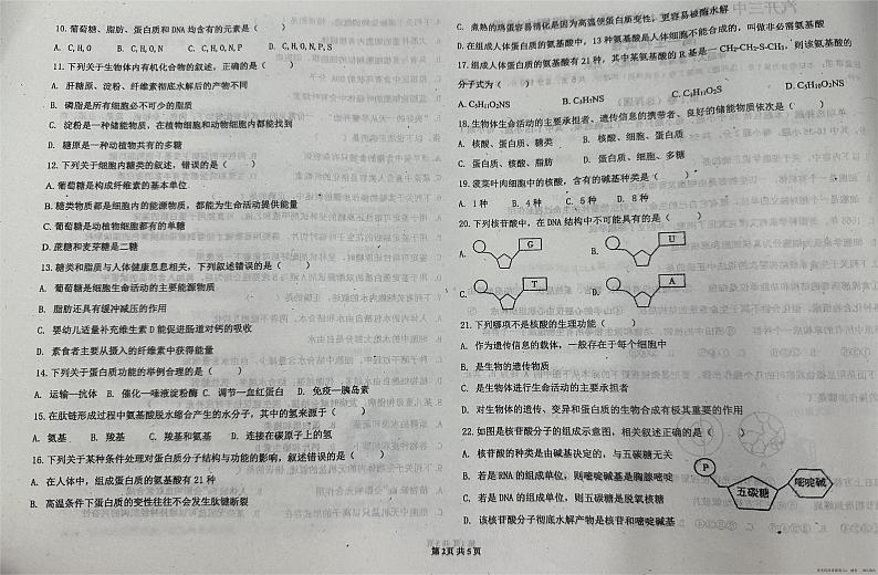 吉林省长春市汽车经济技术开发区第三中学2023-2024学年高一上学期期中考试生物试题02