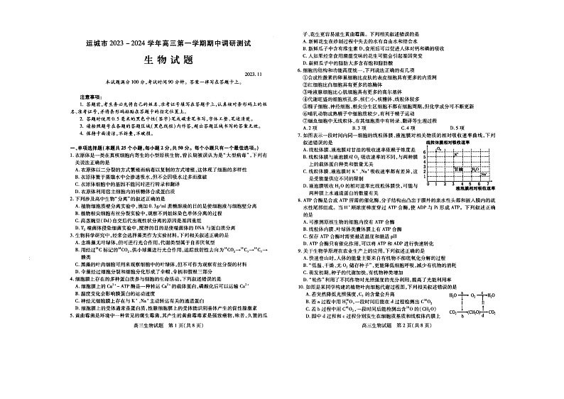 2024运城高三上学期11月期中考试生物图片版含答案01