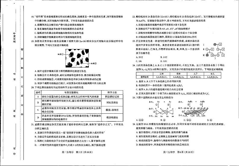 2024太原高三上学期期中学业诊断生物PDF版含答案 试卷03