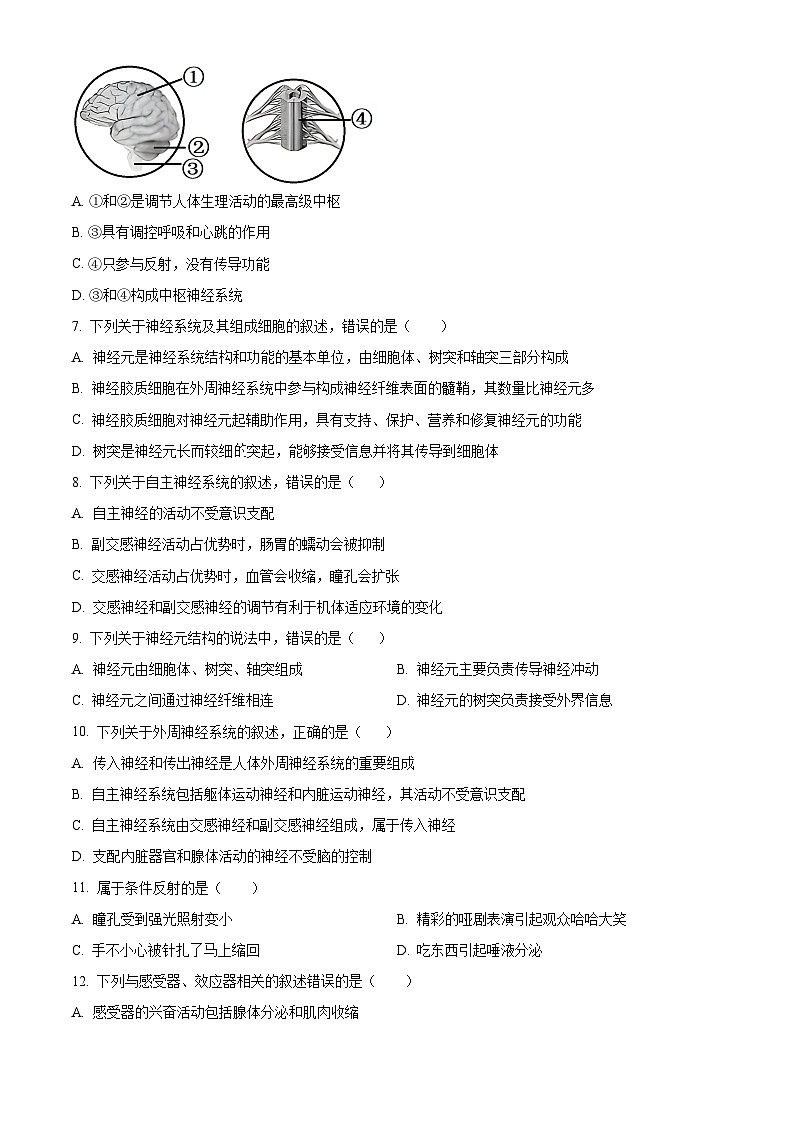 甘肃省武威市凉州区2023-2024学年高二上学期期中生物试题无答案第2页