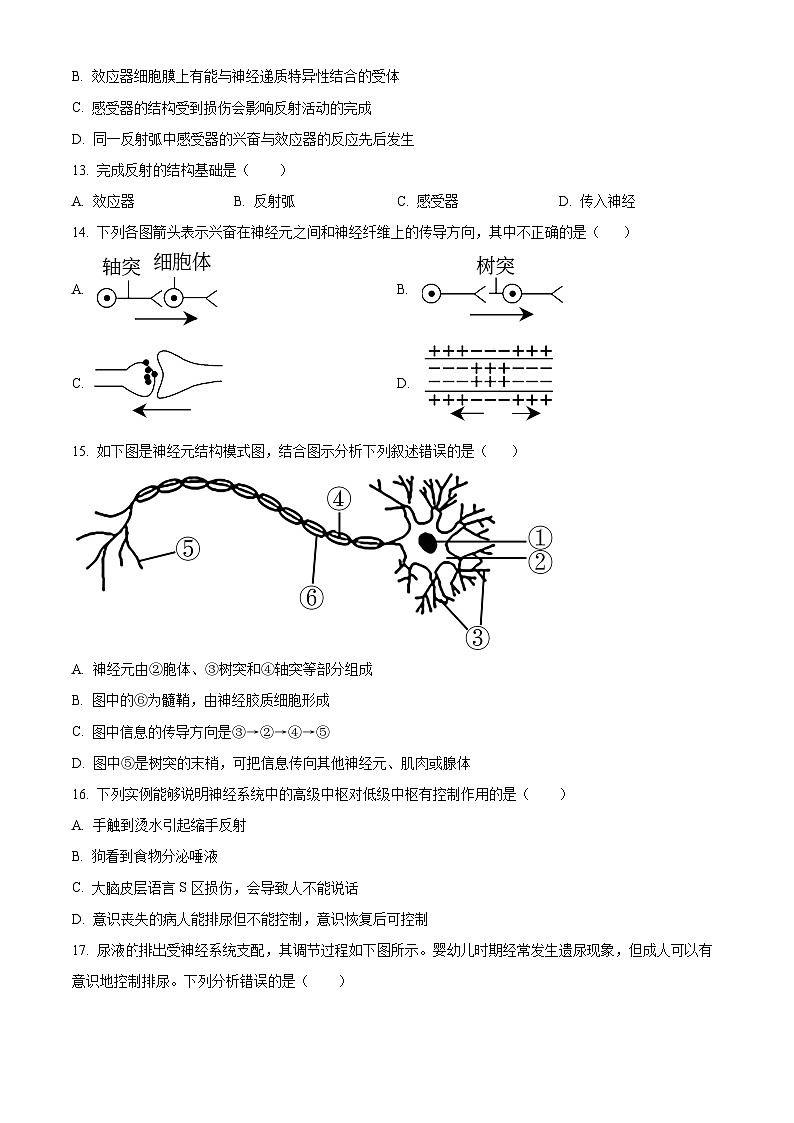 甘肃省武威市凉州区2023-2024学年高二上学期期中生物试题无答案第3页