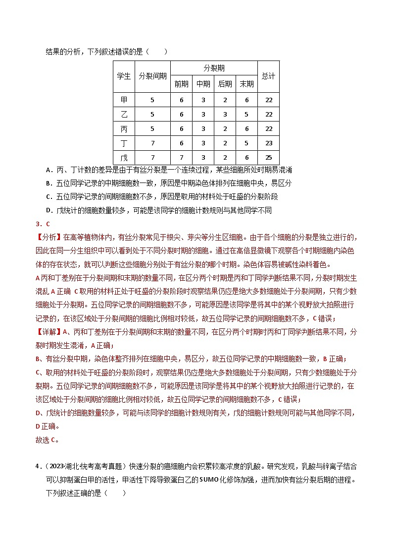 2023年高考生物真题与模拟试卷分项汇编专题04 有丝分裂和减数分裂（含解析）02