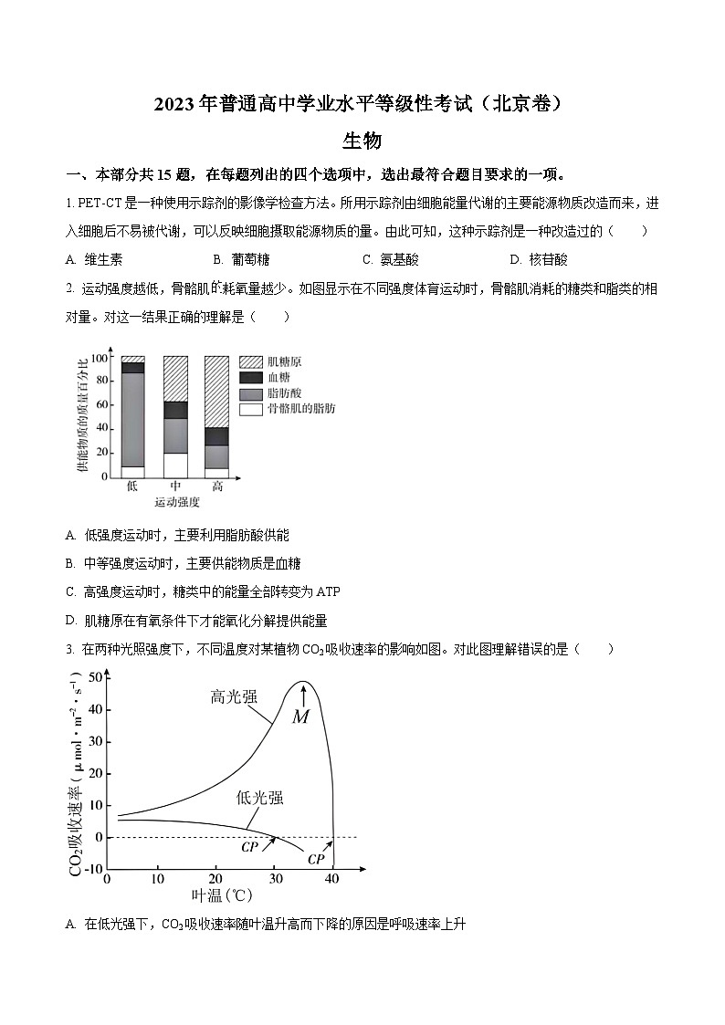 2023年北京高考生物真题（原卷版）01
