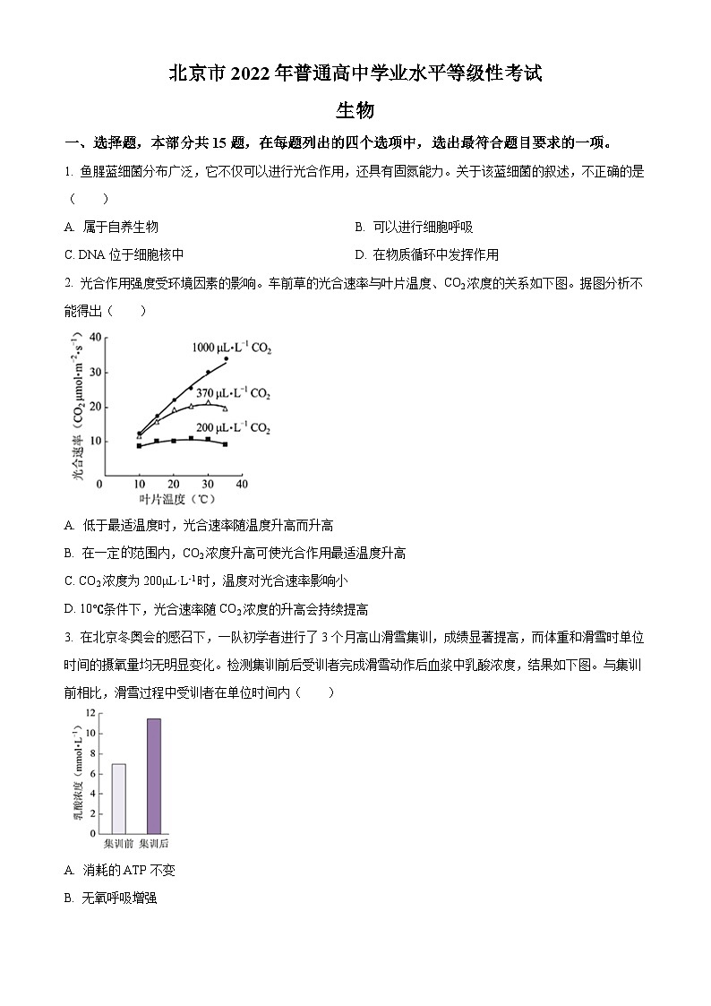 2022年新高考北京生物高考真题（原卷版）01